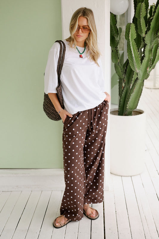 Resort Pant | Choc Polka Dot
