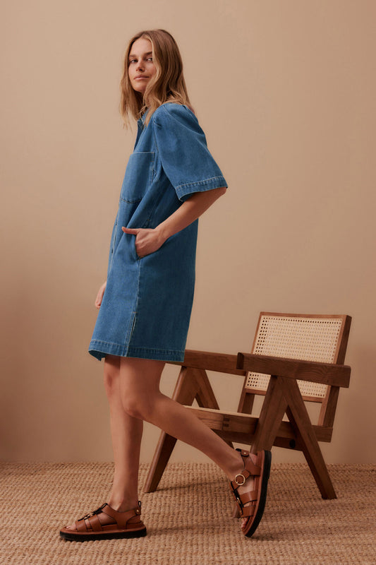 Dylan Pleat Sleeve Boxy Shirt Dress