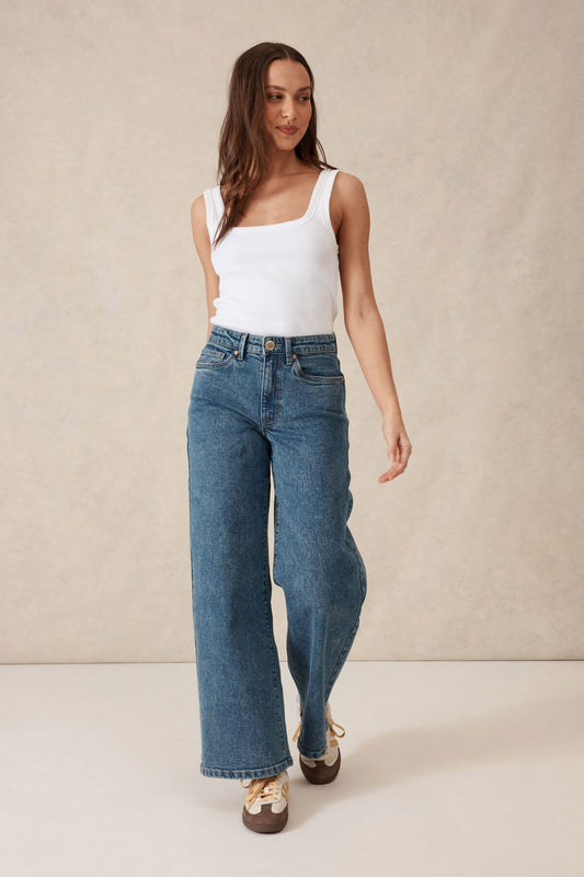 Square Neck Contour Rib Tank | White