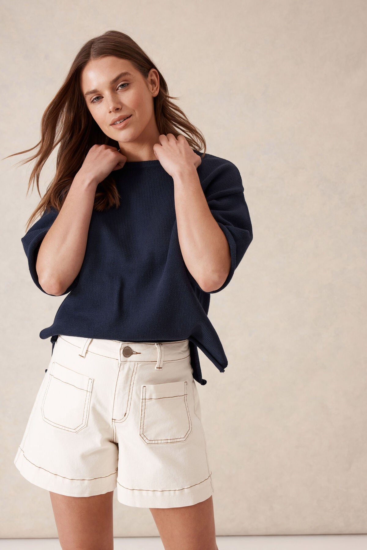 Denim Patch Pocket Short | Esther Egg Shell