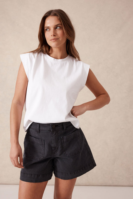 Denim Patch Pocket Short | Washed Black