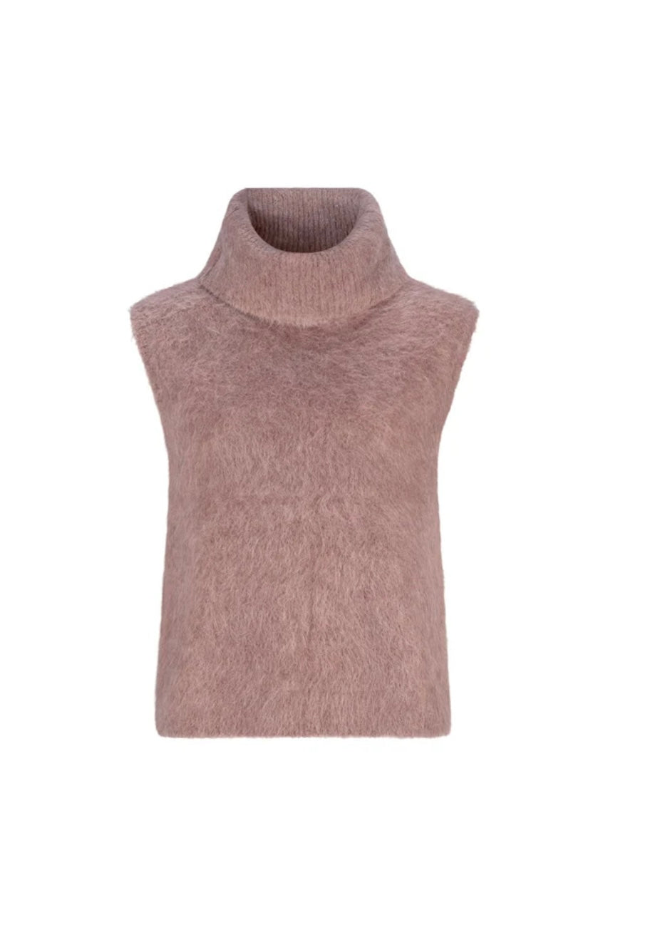 Oat Brushed Sleeveless Roll Neck