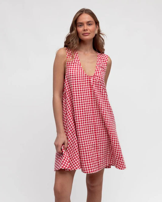 Gingham Mini Dress | Red/White