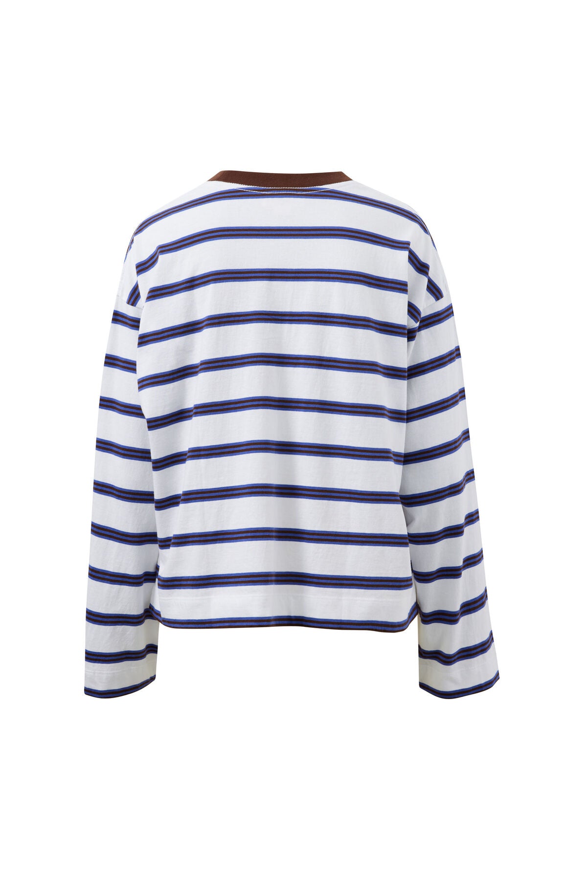 Beau Long Sleeve Slouchy Tee | White Polo/Choc Stripe
