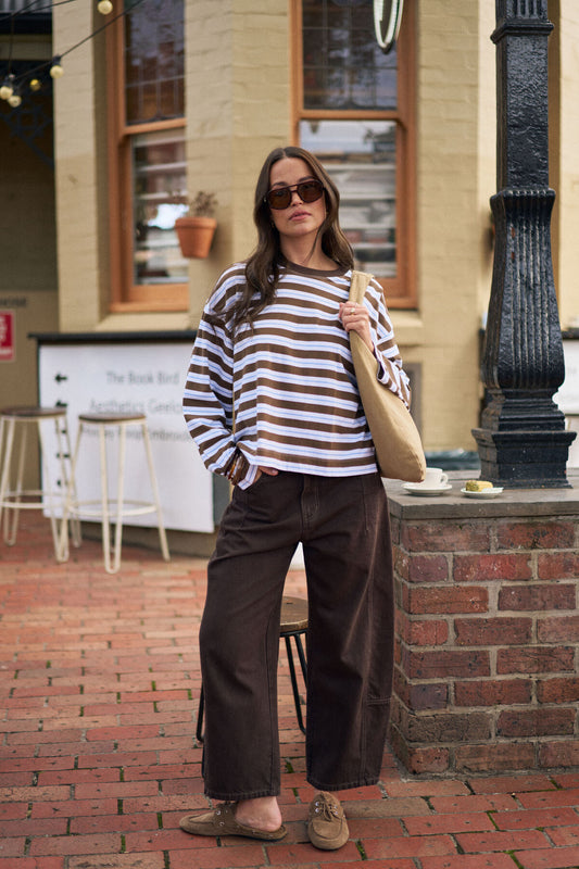Beau Long Sleeve Slouchy Tee | Coca Sky/Blue Stripe