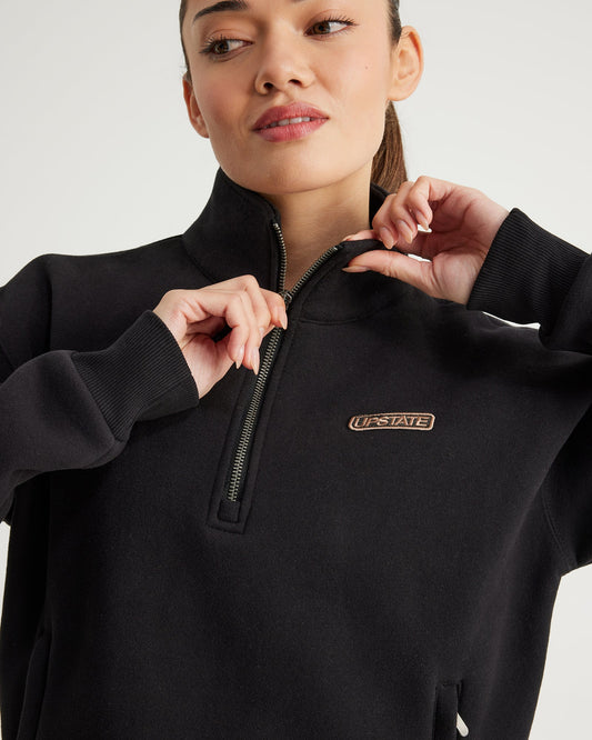 Plush Half Zip Funnel Neck | Black