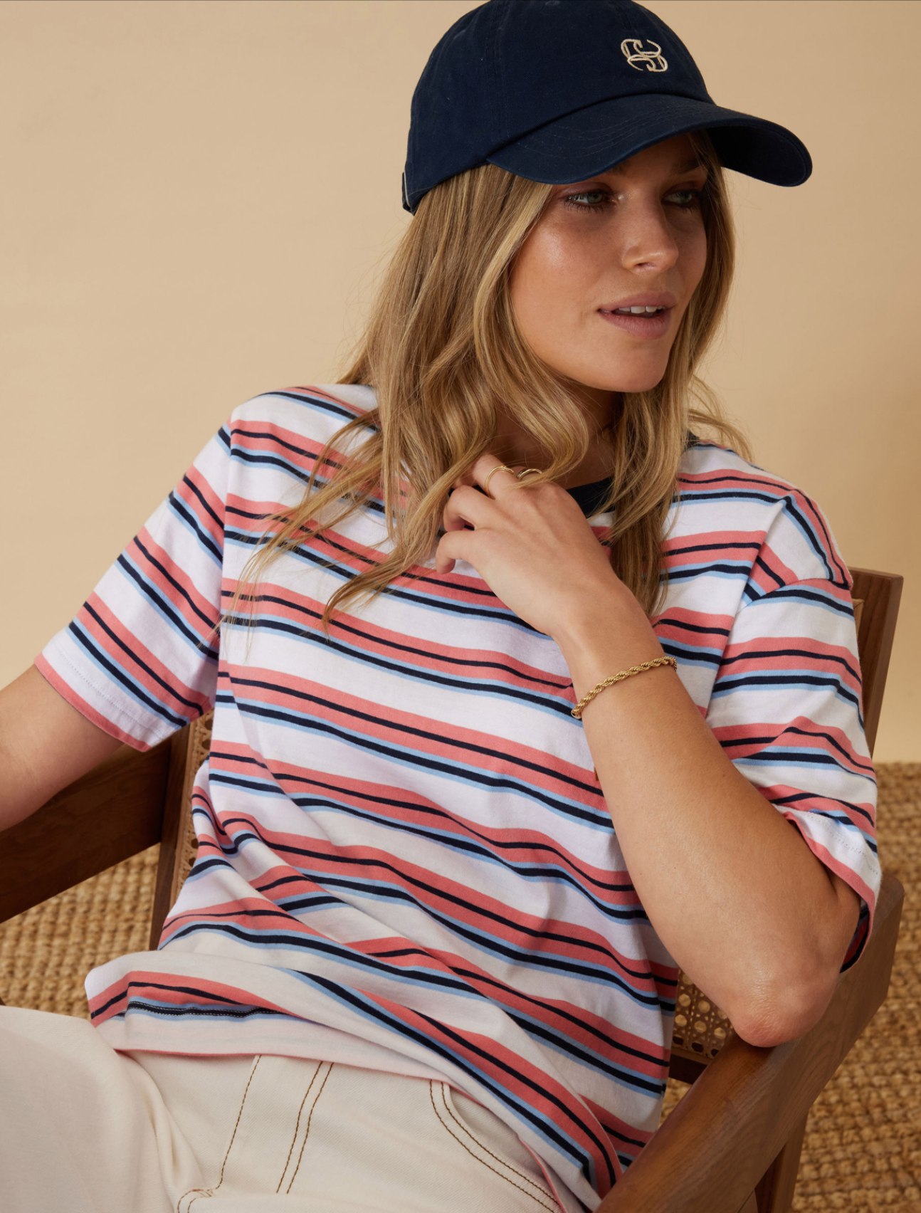 Stevie Slouchy Tee | Washed Coral & New Navy Stripe
