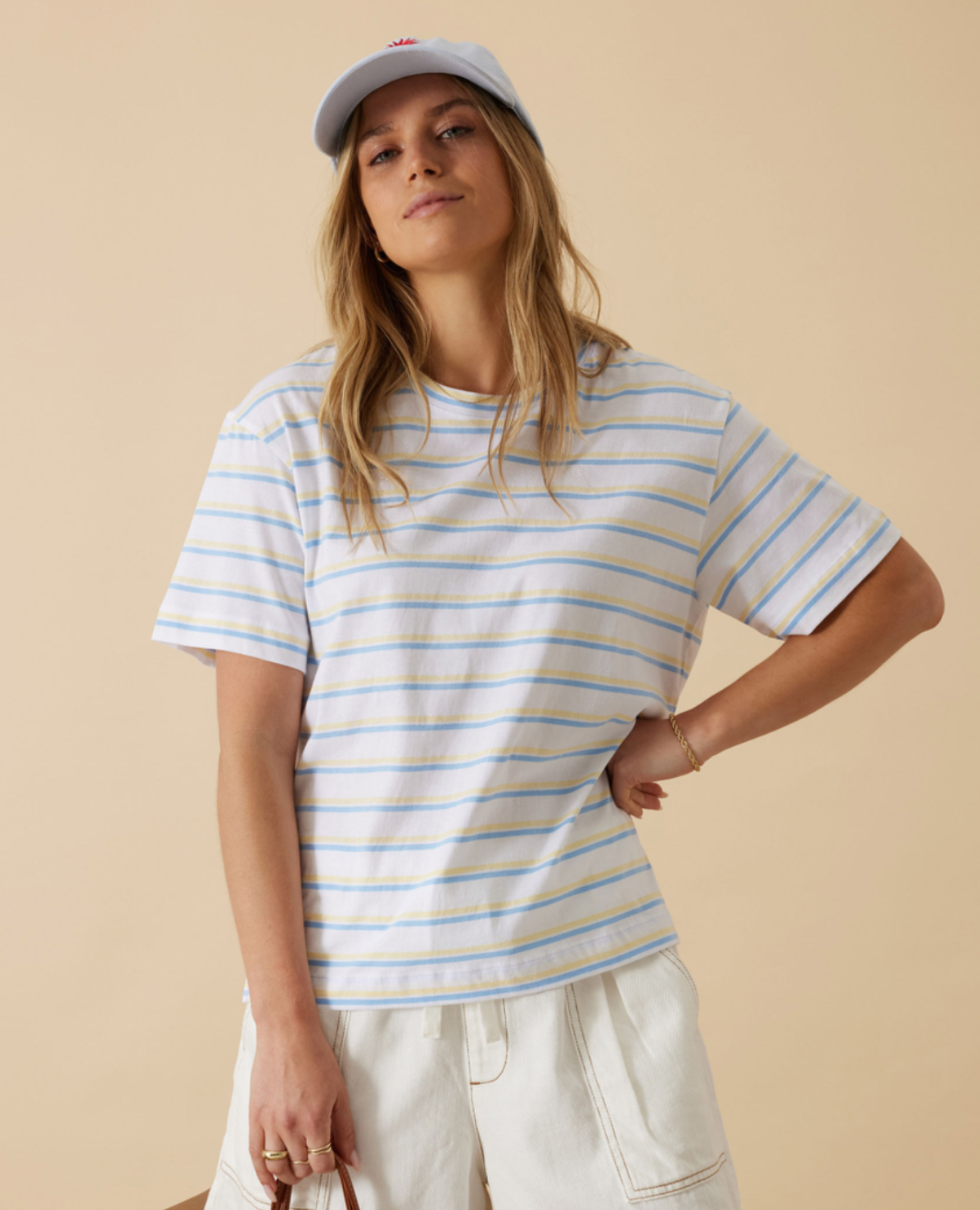 Stevie Slouchy Tee | Powder Blue & Sunny Yellow Stripe