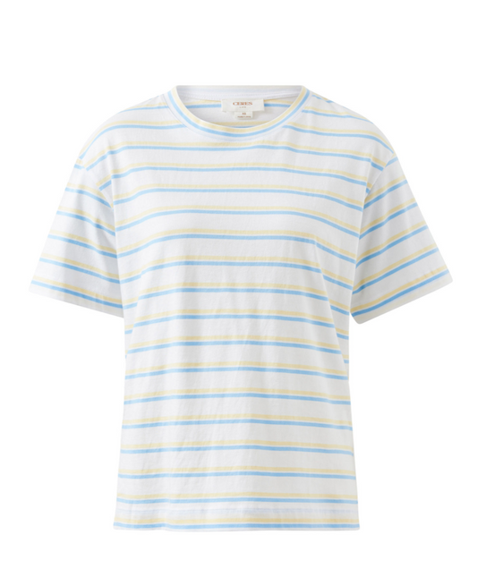 Stevie Slouchy Tee | Powder Blue & Sunny Yellow Stripe