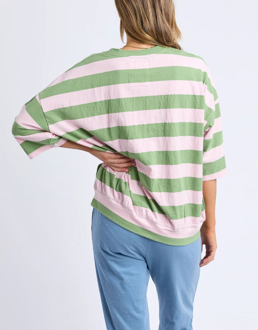 Maizie Block Stripe Sweat | Forest Green/Pink Lady Stripe