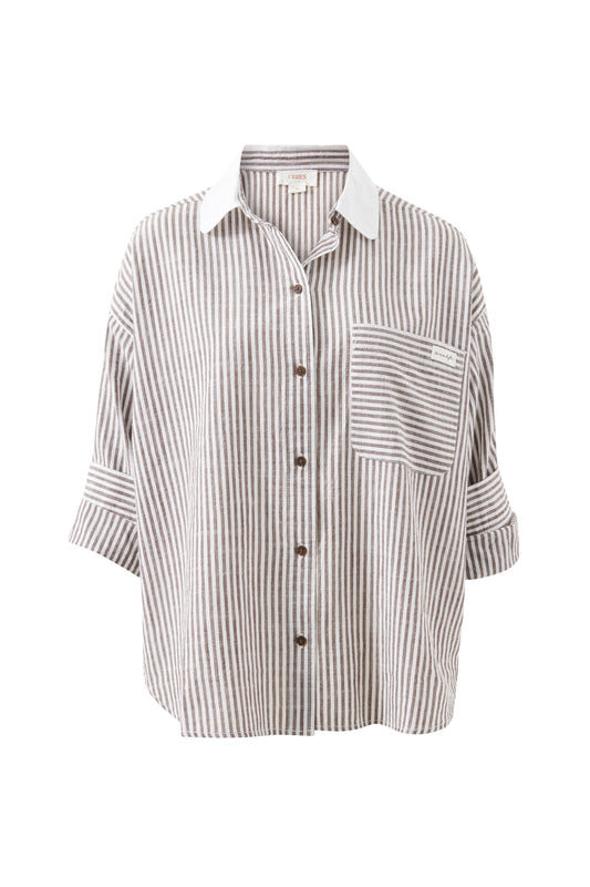 Miya Shirt | Brown/White Small Stripe