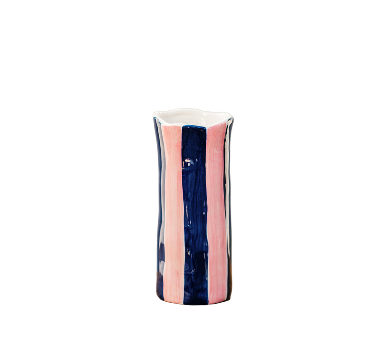 Small Ceramic Vase | Navy & Pink Stripe