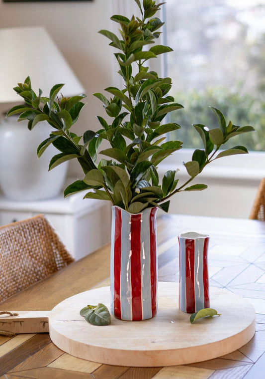 Small Ceramic Vase | Burgundy & Blue Stripe