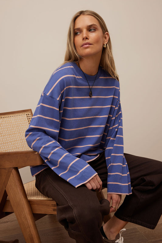 Beau Long Sleeve Slouchy Tee | Washed Navy/Clay