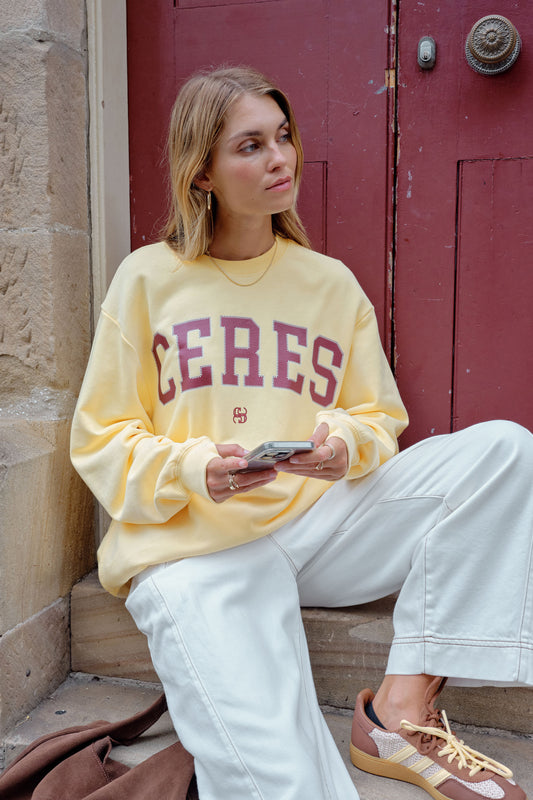 Isla Oversized Slouchy Crew | Butter washed burgundy logo