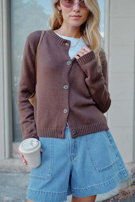 Nelly Long Sleeve Knit Cardi | Chocolate