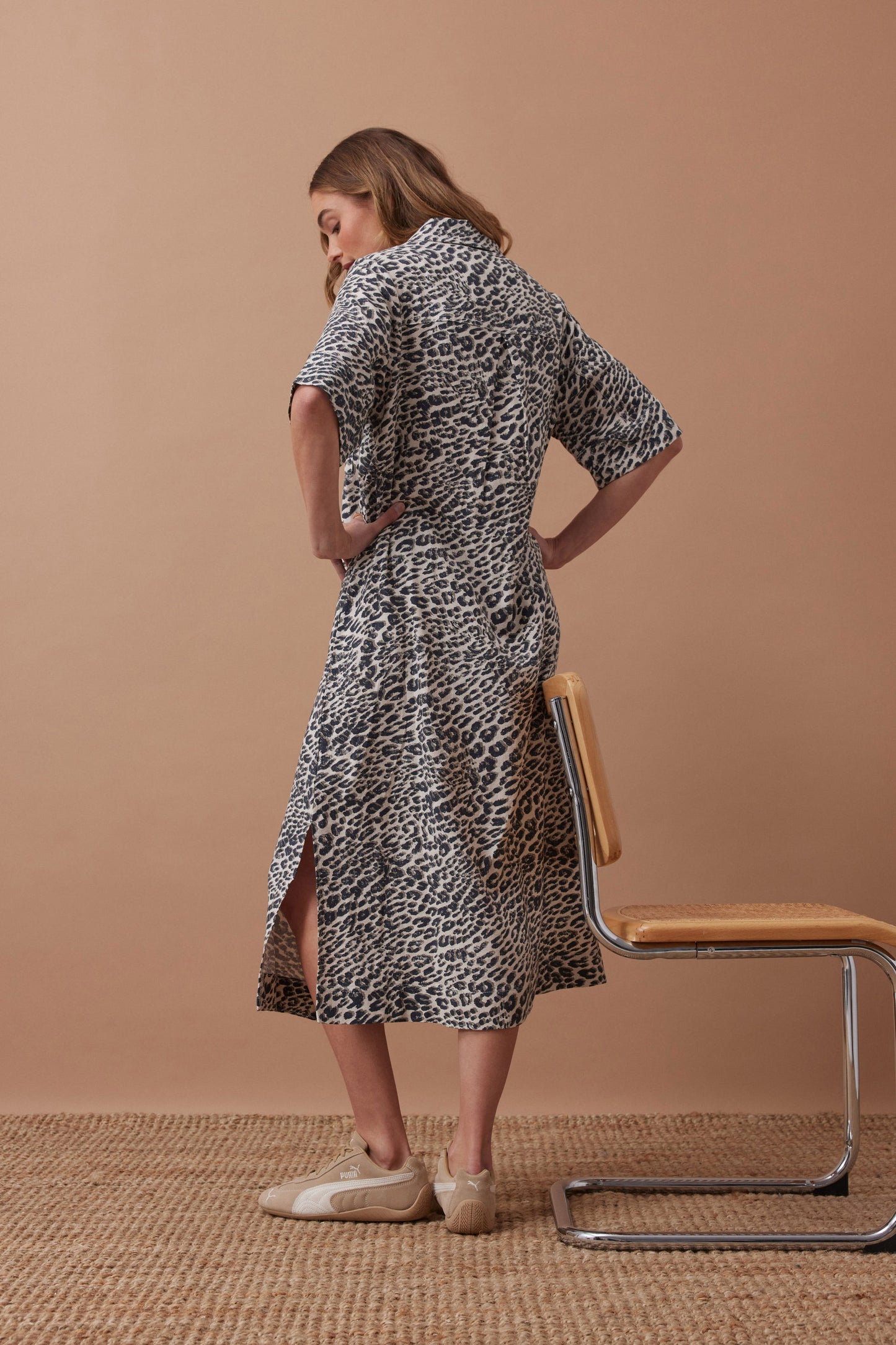 Ava Short Sleeve Midi Dress | Leopard