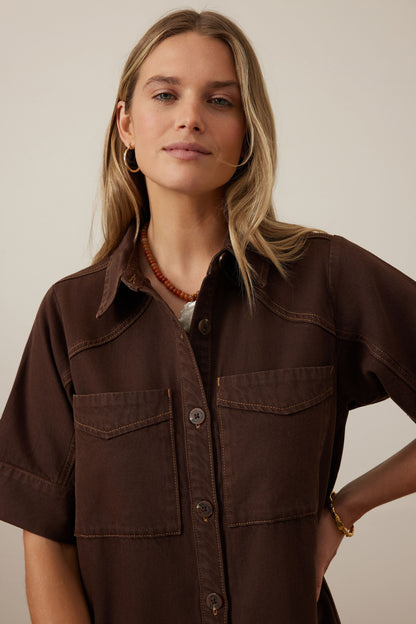 Ava Short Sleeve Midi Dress | Chocolate