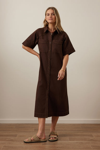 Ava Short Sleeve Midi Dress | Chocolate
