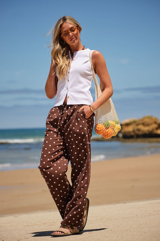 Resort Pant | Choc Polka Dot
