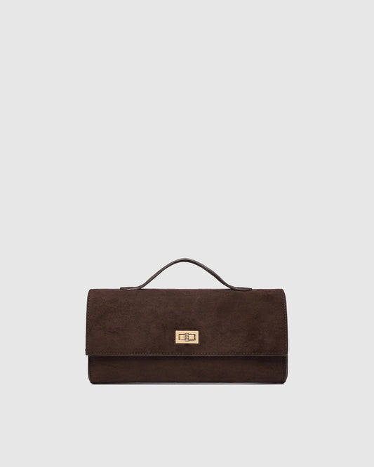 Delaney Suedette Clutch | Chocolate