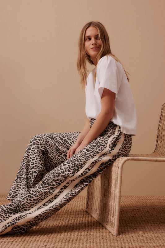Relaxed Drawstring Pant | Leopard Linen Blend