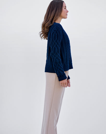 Navy V Neck Cable Knit