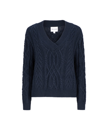 Navy V Neck Cable Knit