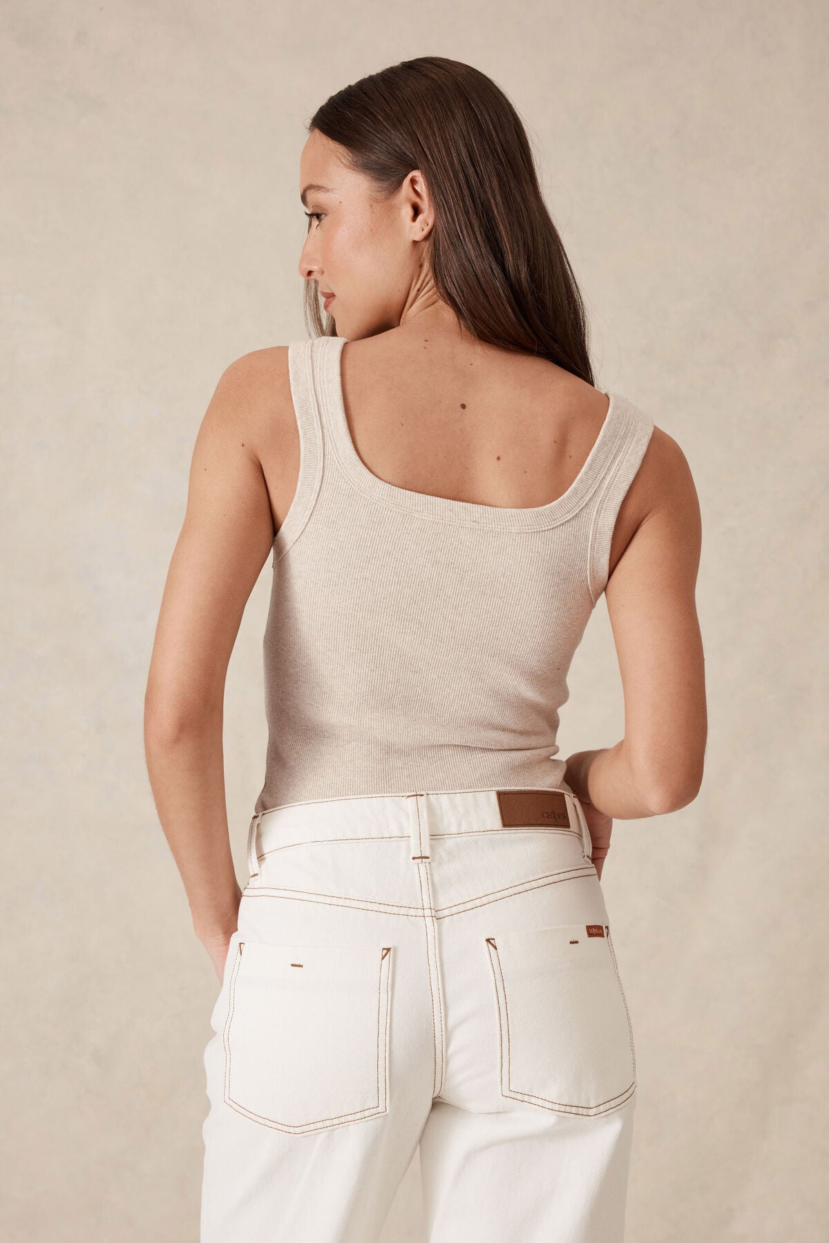 Square Neck Contour Rib Tank | White