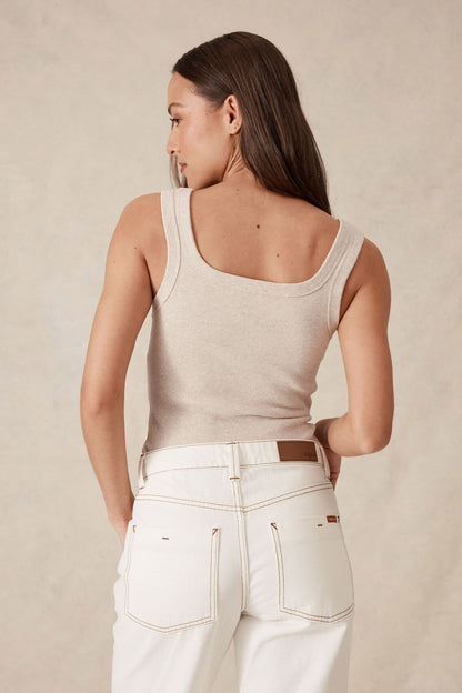 Square Neck Contour Rib Tank | White