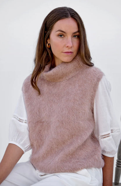 Oat Brushed Sleeveless Roll Neck