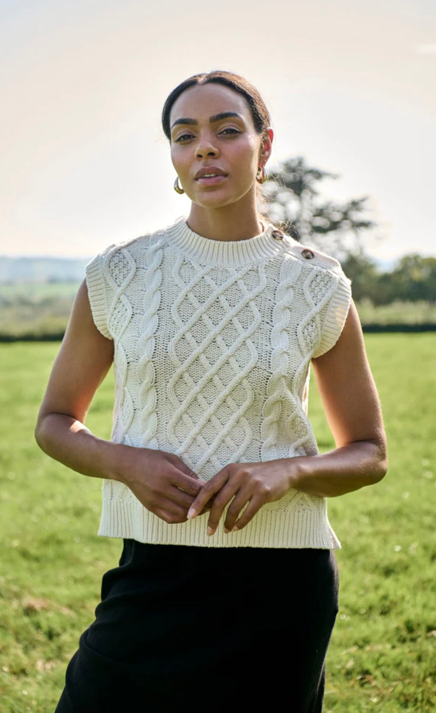 Ivory Cable Button Vest