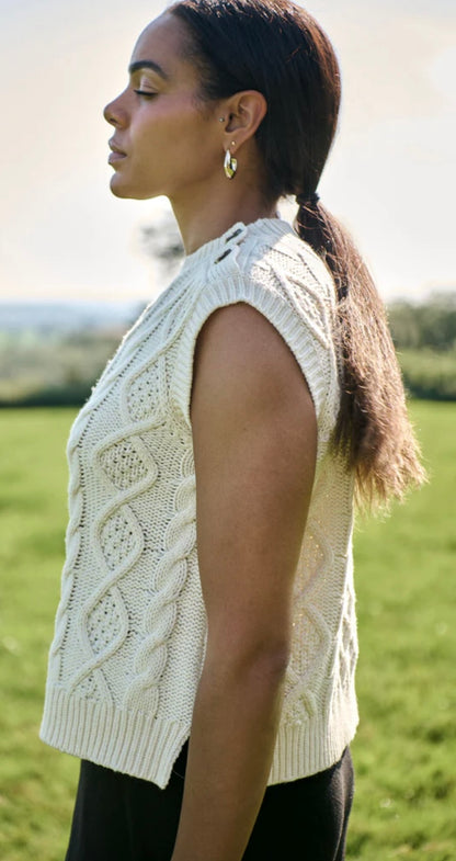 Ivory Cable Button Vest