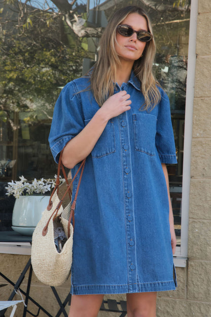 Dylan Pleat Sleeve Boxy Shirt Dress