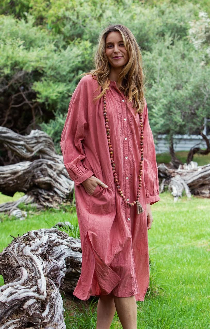 Bell Shirtmaker Dress- Deep Coral