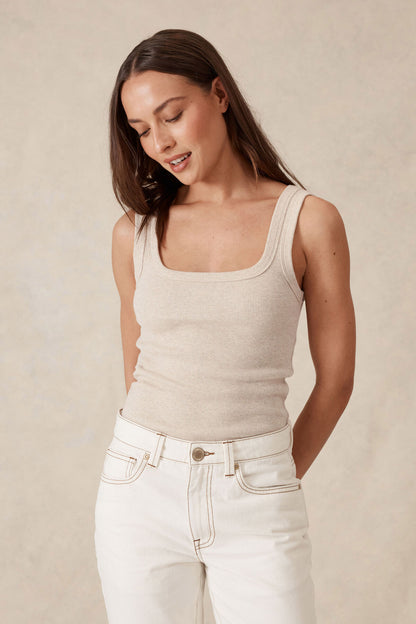 Square Neck Contour Rib Tank | White