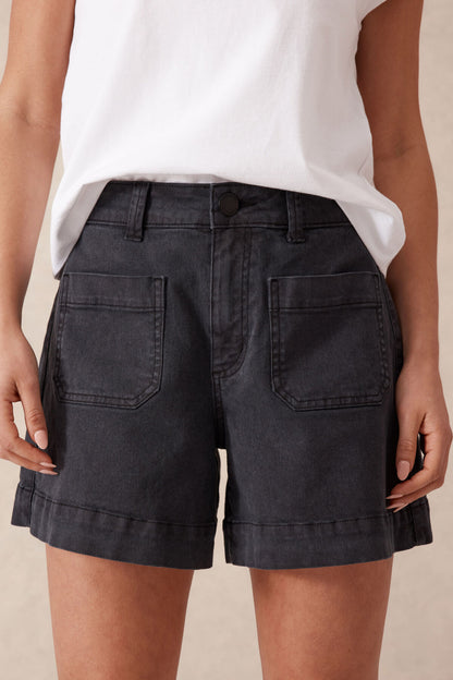 Denim Patch Pocket Short | Washed Black