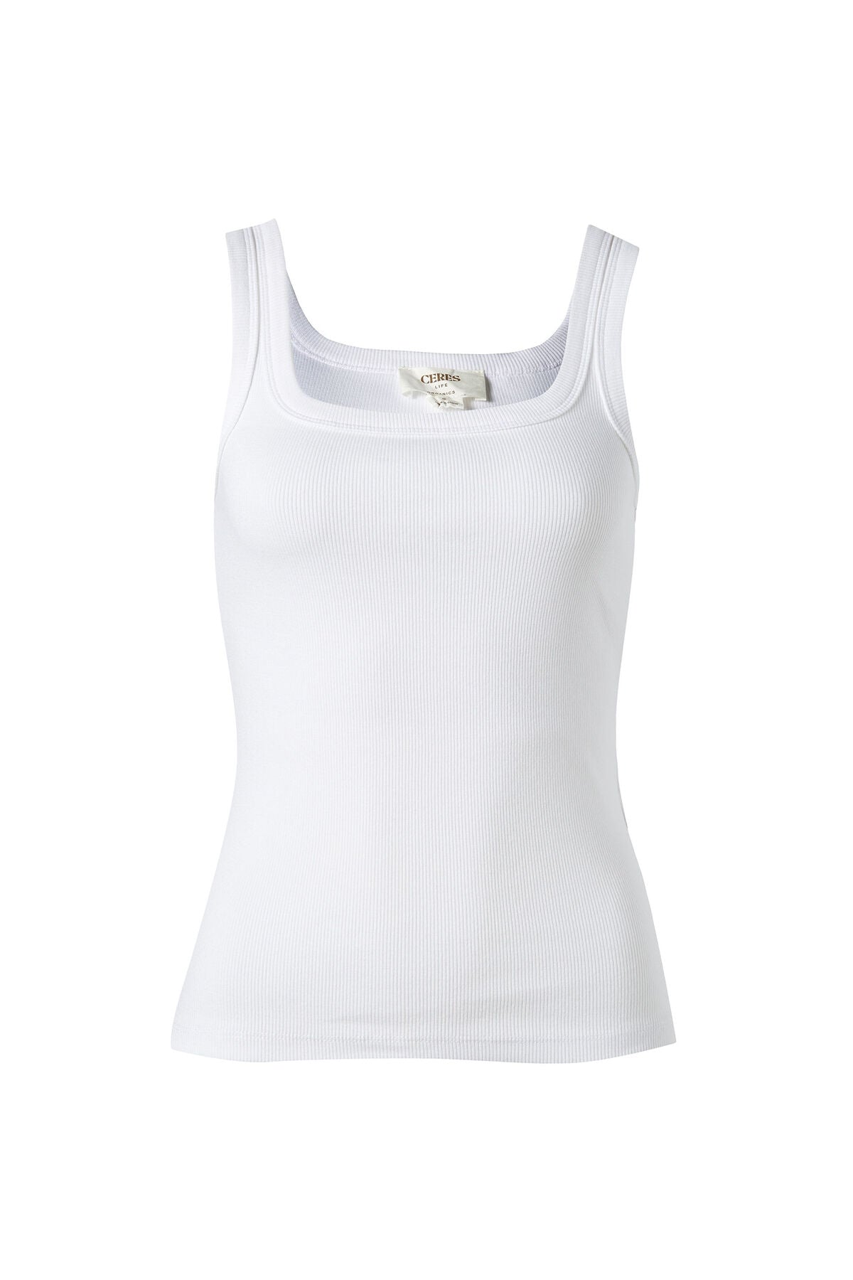 Square Neck Contour Rib Tank | White