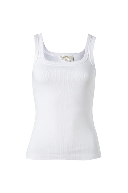 Square Neck Contour Rib Tank | White
