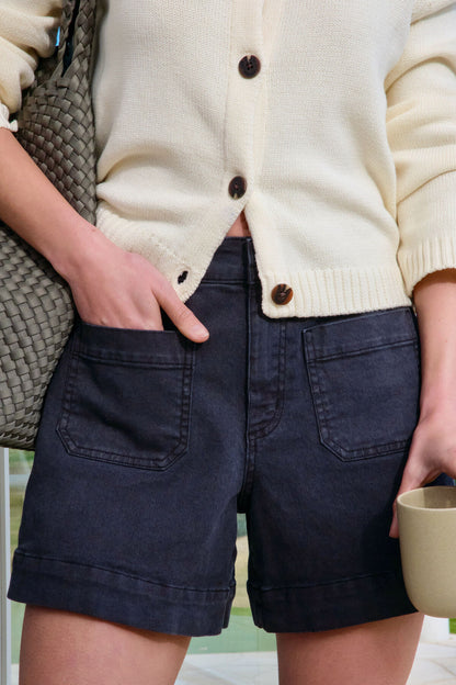 Denim Patch Pocket Short | Washed Black