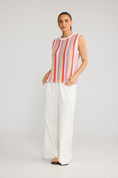 Darcia Knit Top | Peach Stripe