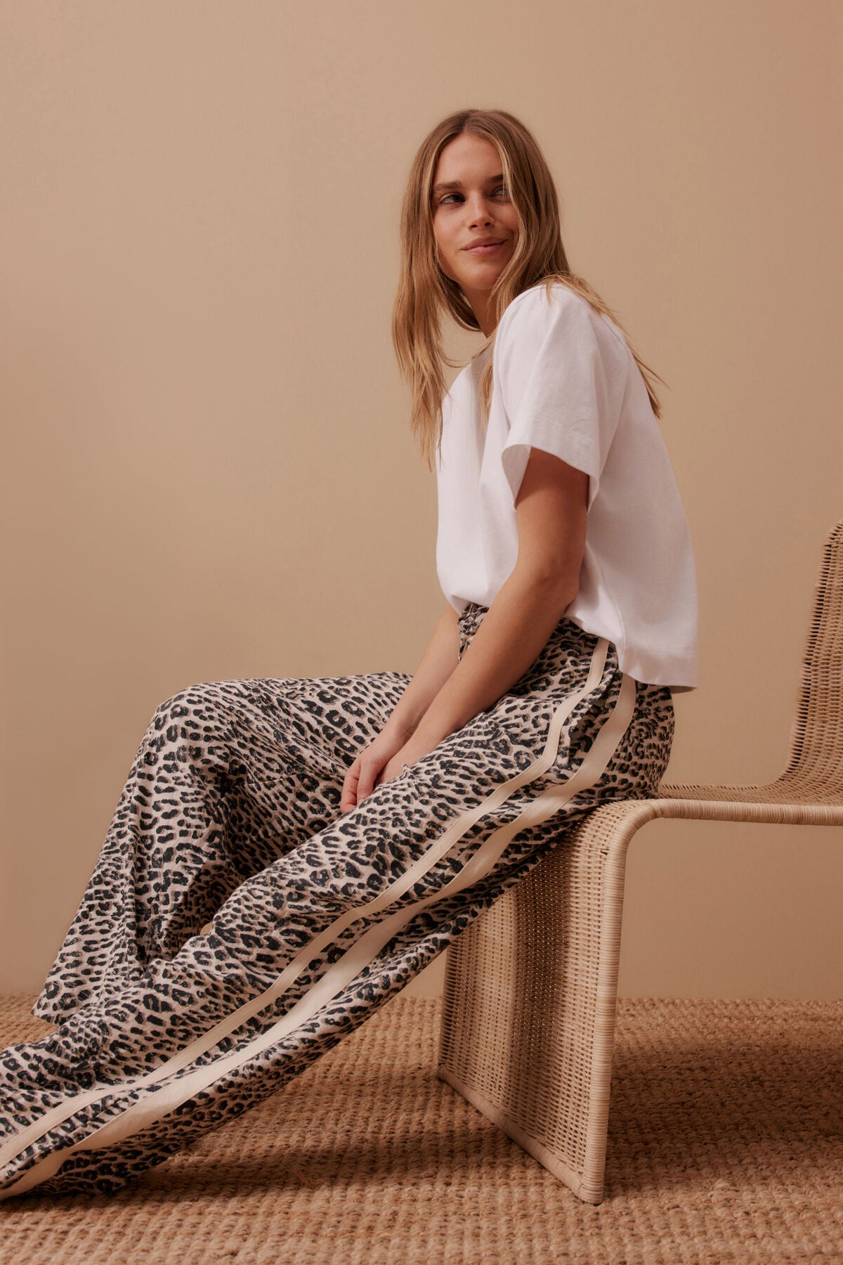 Relaxed Drawstring Pant | Leopard Linen Blend