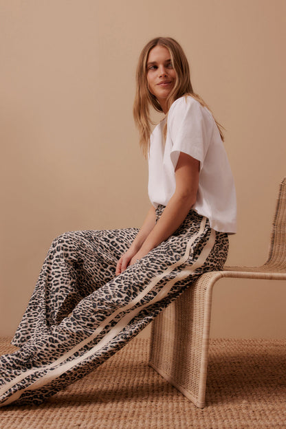 Relaxed Drawstring Pant | Leopard Linen Blend