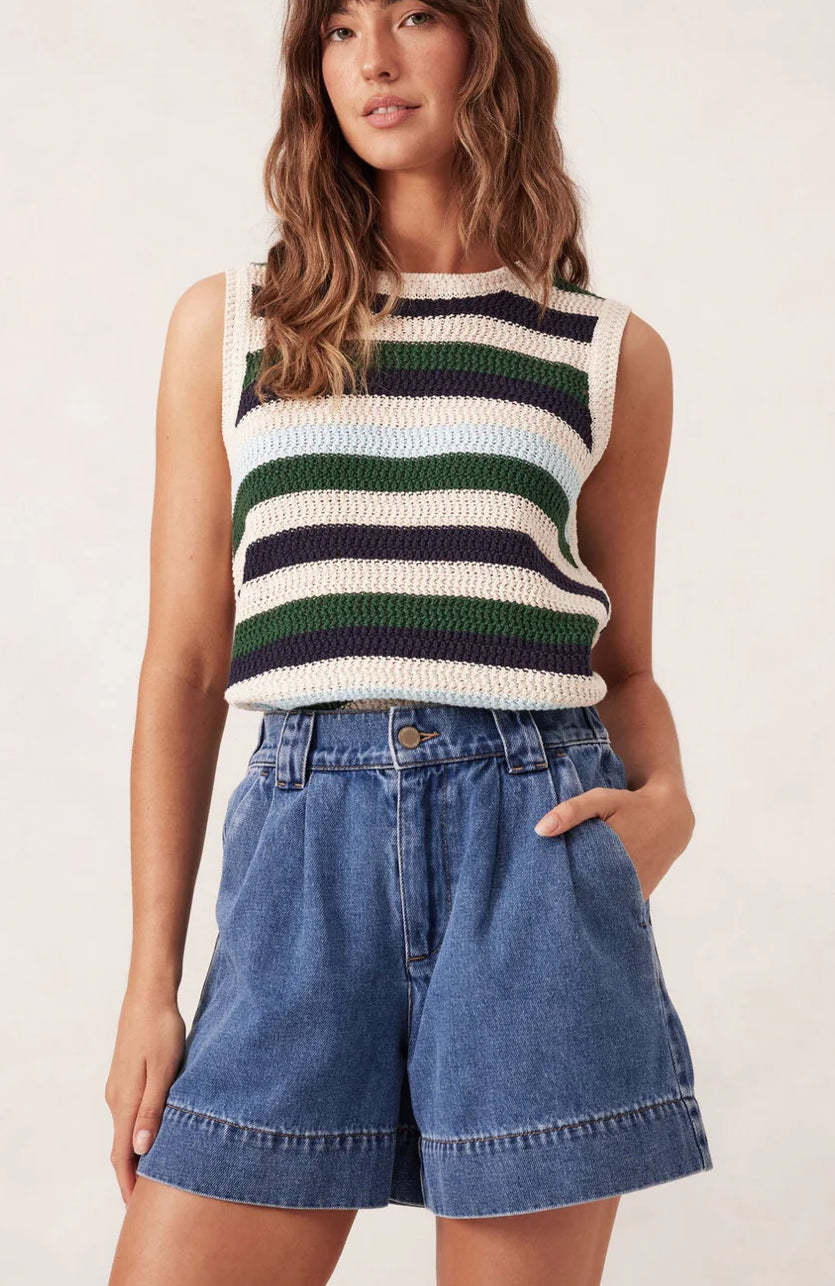 Pleat Front Short | Washed Indigo