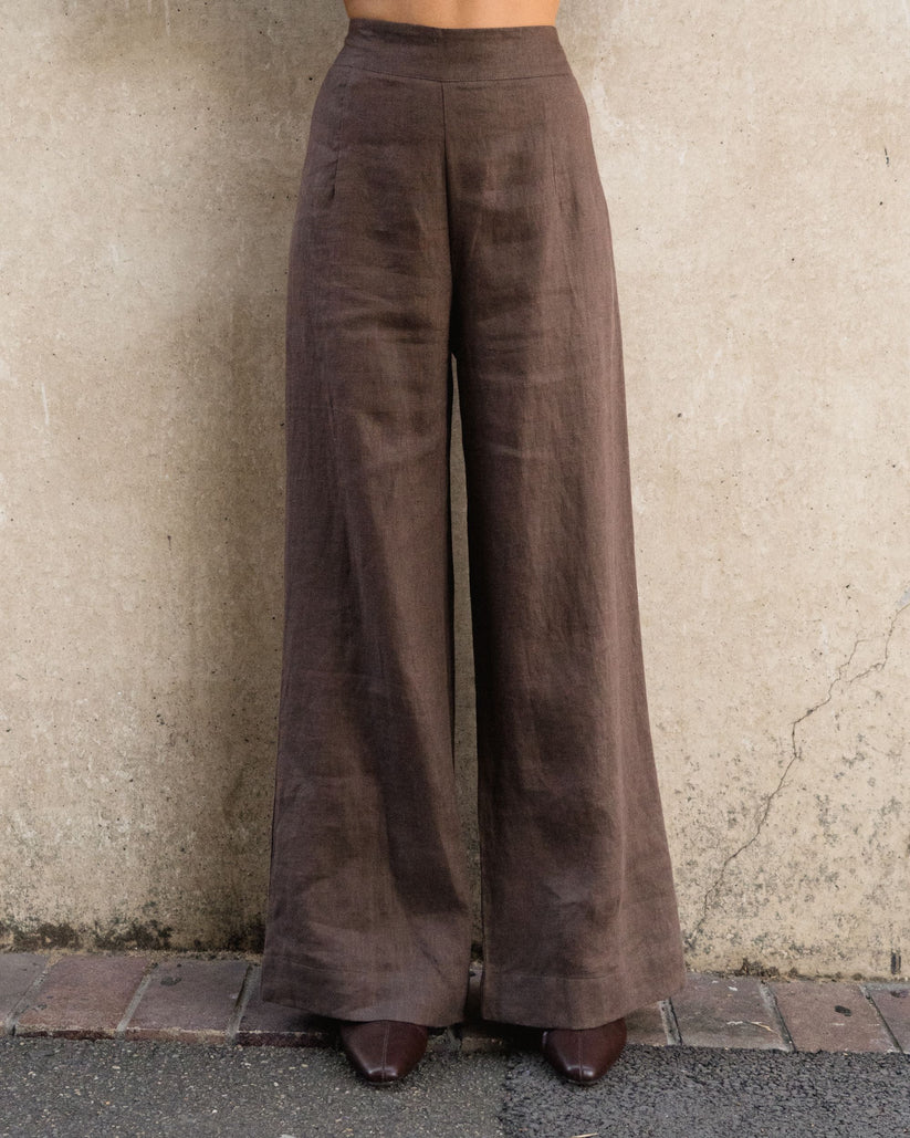 Linen Wide Leg Pant | Chocolate