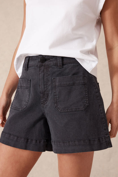 Denim Patch Pocket Short | Washed Black