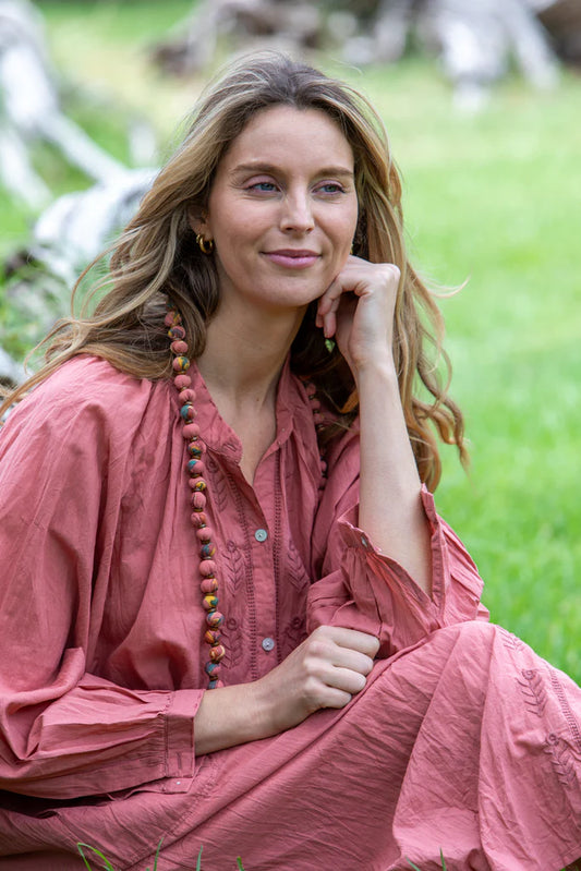 Bell Shirtmaker Dress- Deep Coral