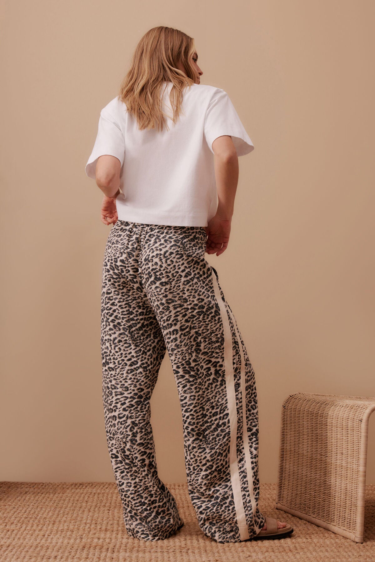 Relaxed Drawstring Pant | Leopard Linen Blend