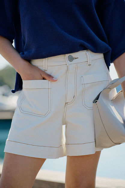 Denim Patch Pocket Short | Esther Egg Shell