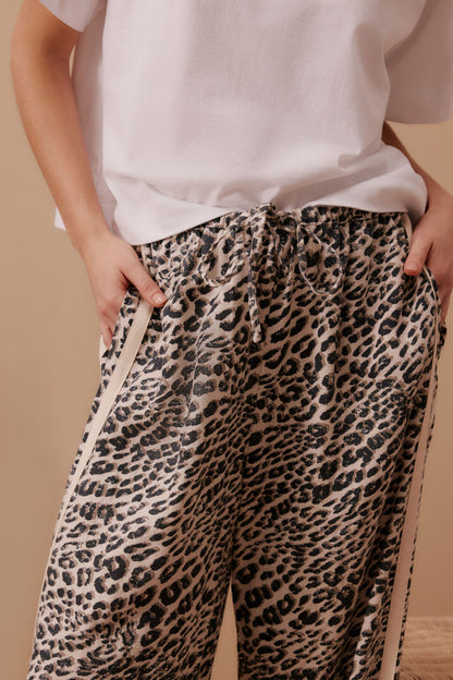 Relaxed Drawstring Pant | Leopard Linen Blend